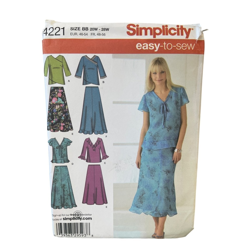 Simplicity 4221 Sewing Pattern Women Size 20W-28W Skirt Pullover Top 90s Vintage